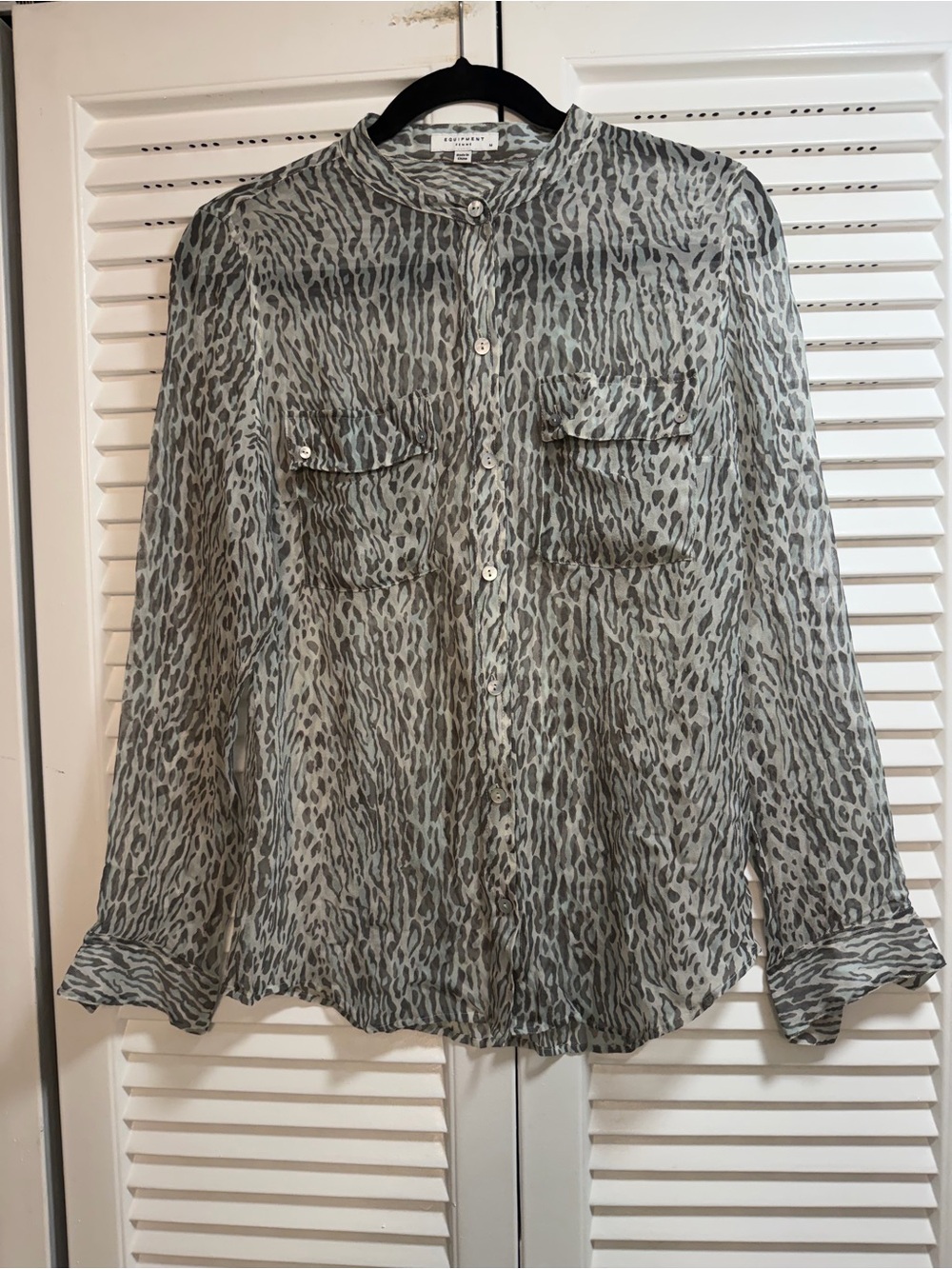 Equipment Green And Black Leopard Silk-Print Button-Down Blouse